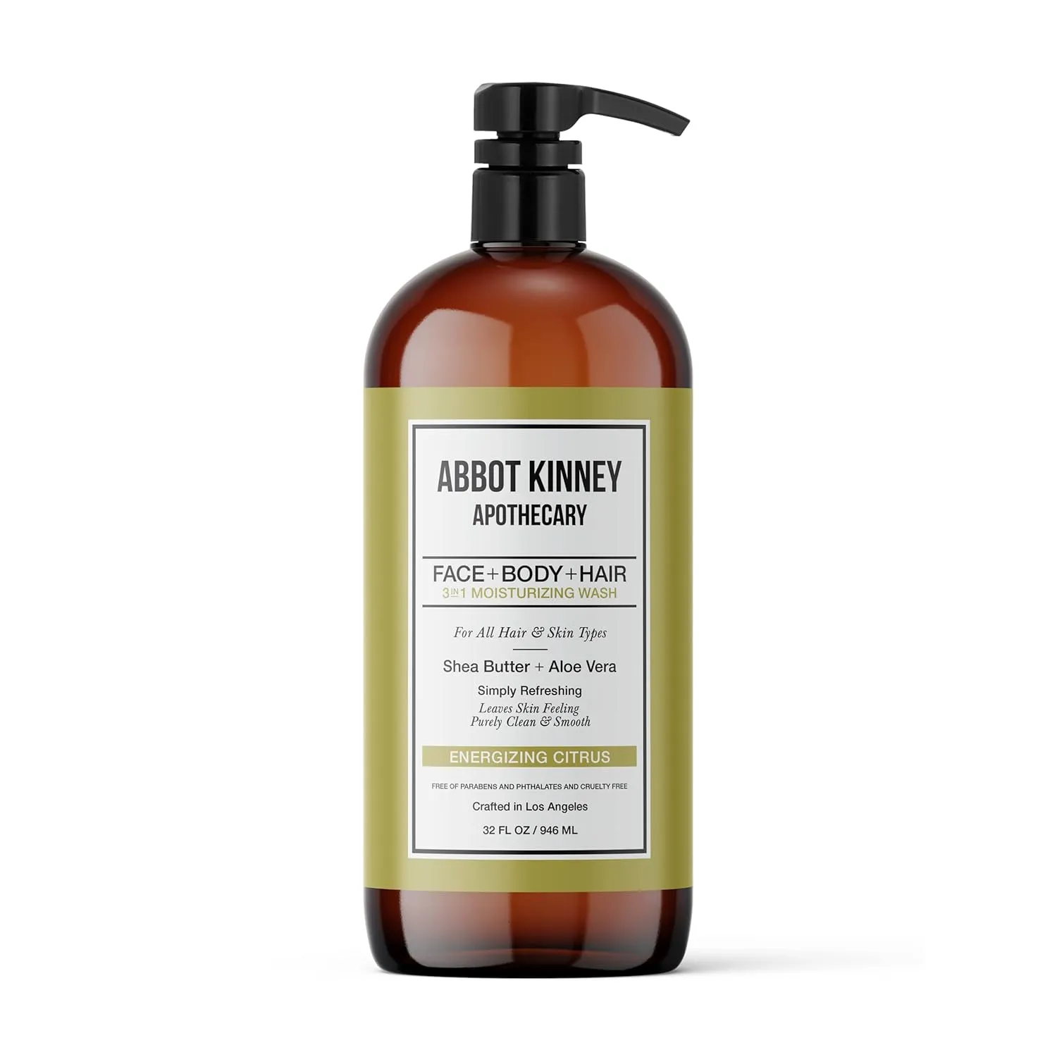 Men's 3-in-1 Wash, Moisturizing Shampoo, Conditioner, and Body Wash for Men, Suitable for All Skin and Hair Types, 32oz - Abbot Kinney Apothecary (Energizing Citrus)