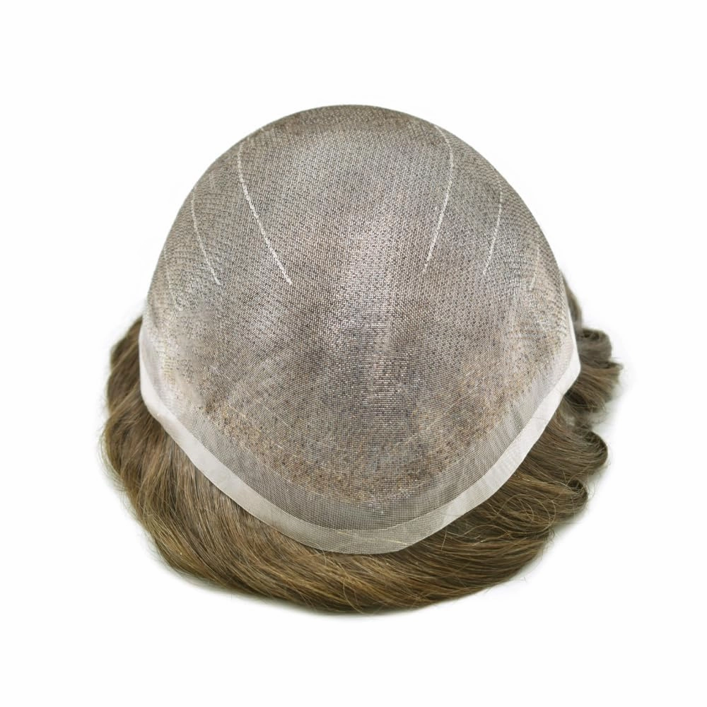 Mens Hair System Fine Welded Lace Mens Toupee Hair System For Men European Human Hair Toupee For Men Hair Pieces For Men 8x10 100% light to medium density #1830 18# MEDIUM BLONDE 30%GREY