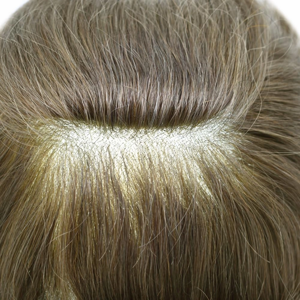 Mens Hair System Fine Welded Lace Mens Toupee Hair System For Men European Human Hair Toupee For Men Hair Pieces For Men 8x10 100% light to medium density #1830 18# MEDIUM BLONDE 30%GREY