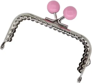 Metal Purse Frame,Retro Arch Kiss Lock Clasp Frame 3pcs 8.5cm Candy Beads Silver Tone Glossy Metal Purse Frame Handle for Clutch Bag Handbag Accessories Making Sewing Kiss Clasp Lock(Pink)
