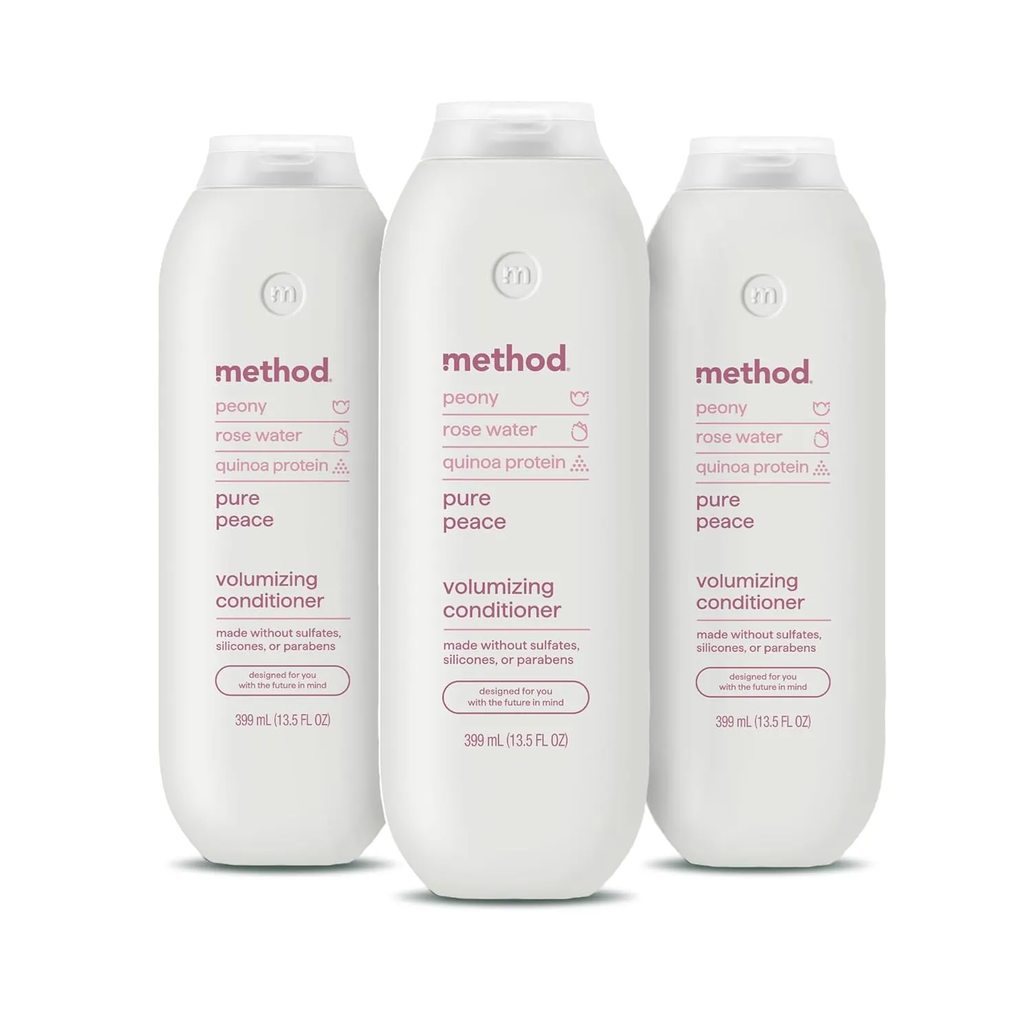 Method Volumizing Conditioner, Pure Peace with Rose, Peony, and Pink Sea Salt Scent Notes, Paraben and Sulfate Free, 13.5 oz (Pack of 3)