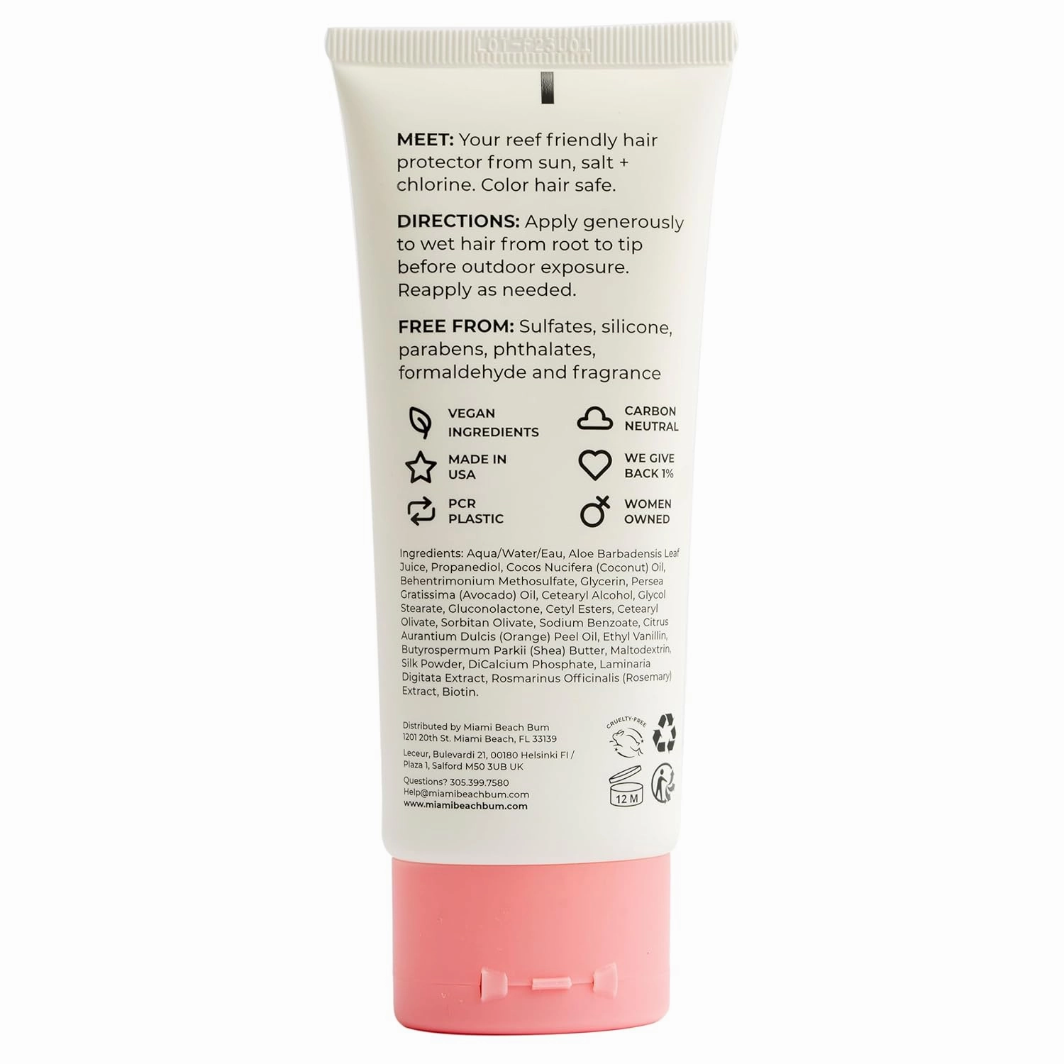Miami Beach Bum Hair Shield - Reef-Friendly Leave-In Conditioner - Protects hair from Sun, Ocean and Pool - Paraben & Sulfate-free - Avocado   Coconut- 3.4oz