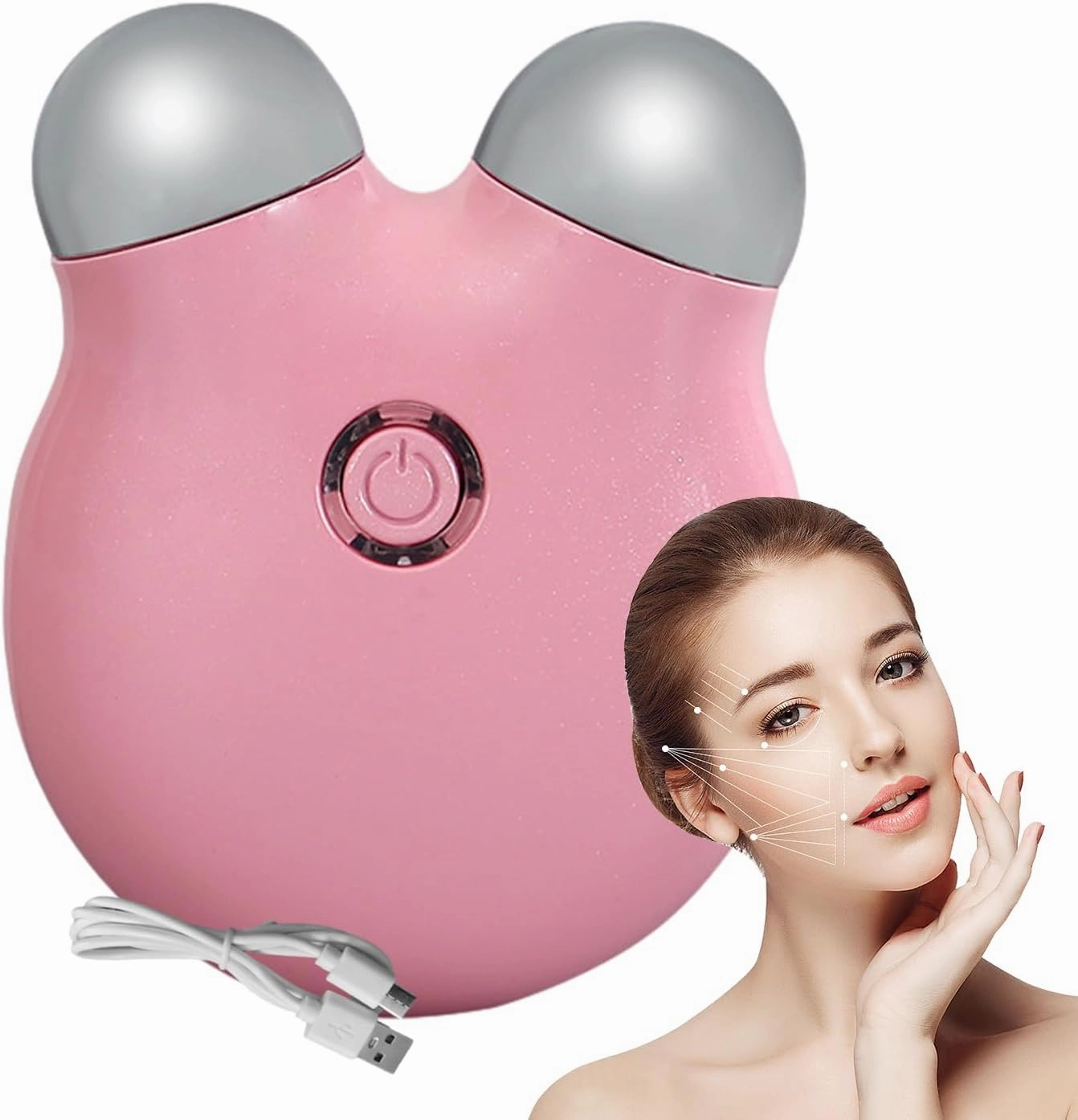 Microcurrent Facial Device, 3 Gears Facial Massager Roller Skin Firming Device, Electric Face Massager, for Face Lift, Wrinkle Removal, Anti Aging, Skin Rejuvenation, Glossy (Pink)