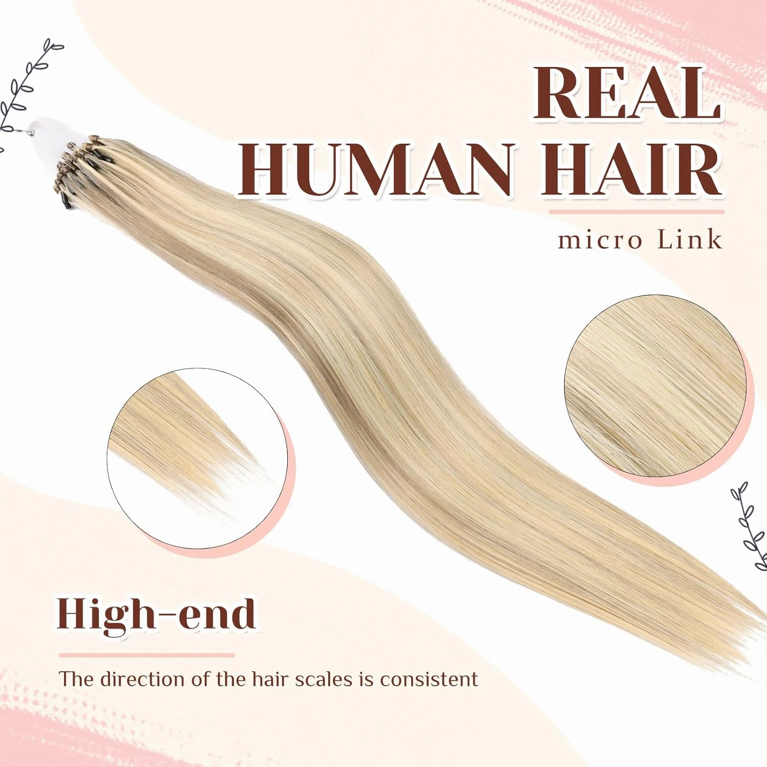 Microlink Hair Extensions Human Hair,14 Inch #A16/60A Golden Blonde highlight Mixed Ash Brown Micro Loop Microbead Micro Link Hair Extensions Human Hair Invisible Straight 30g/43s