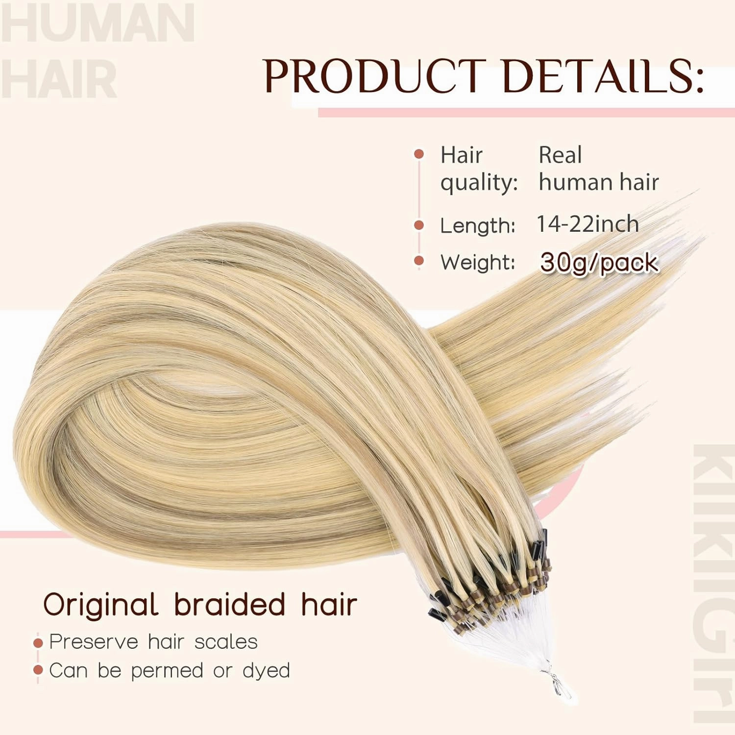 Microlink Hair Extensions Human Hair,14 Inch #A16/60A Golden Blonde highlight Mixed Ash Brown Micro Loop Microbead Micro Link Hair Extensions Human Hair Invisible Straight 30g/43s