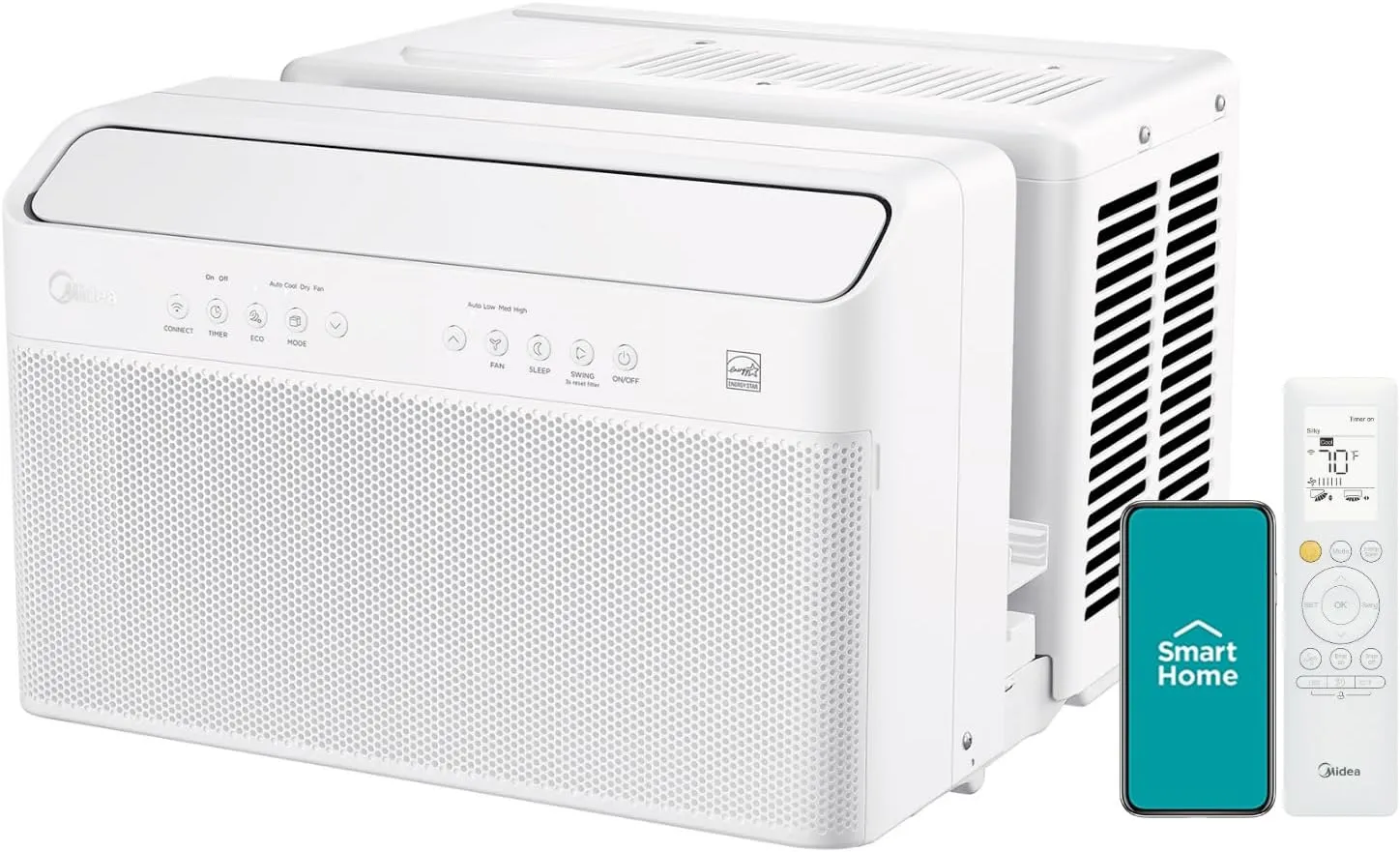 Midea 8,000 BTU U Shaped Smart Inverter Window Air Conditioner, Cools up to 350 Sq. Ft., Ultra Quiet with Open Window Flexibility, Works with Alexa/Google Assistant, 35% Energy Savings, Remote Control