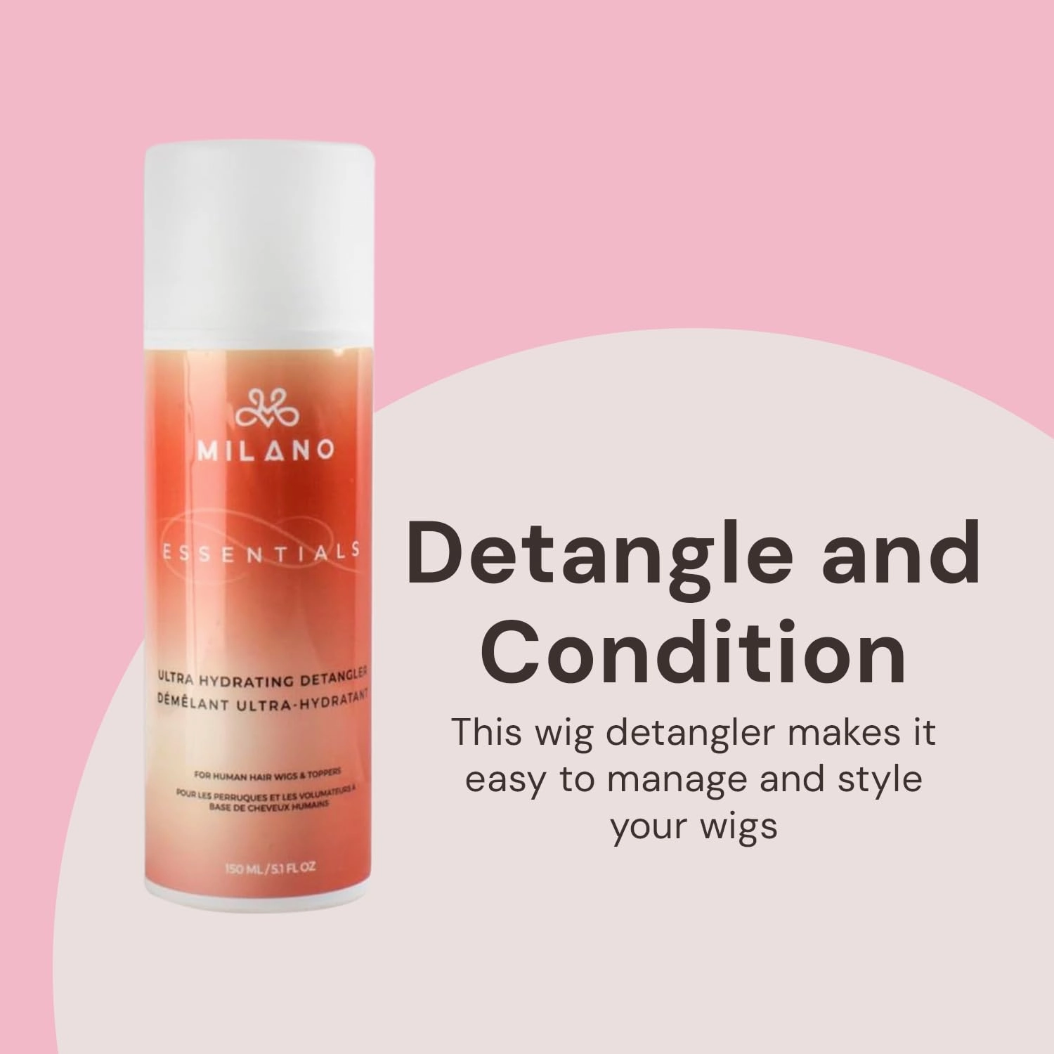 MILANO COLLECTION Essentials Ultra Hydrating Detangler for Human Hair Wigs, Hair Extensions, and Hair Pieces, Lightweight Leave-in Conditioner, Detangler Hydration Lotion, Premium Wig Care Products