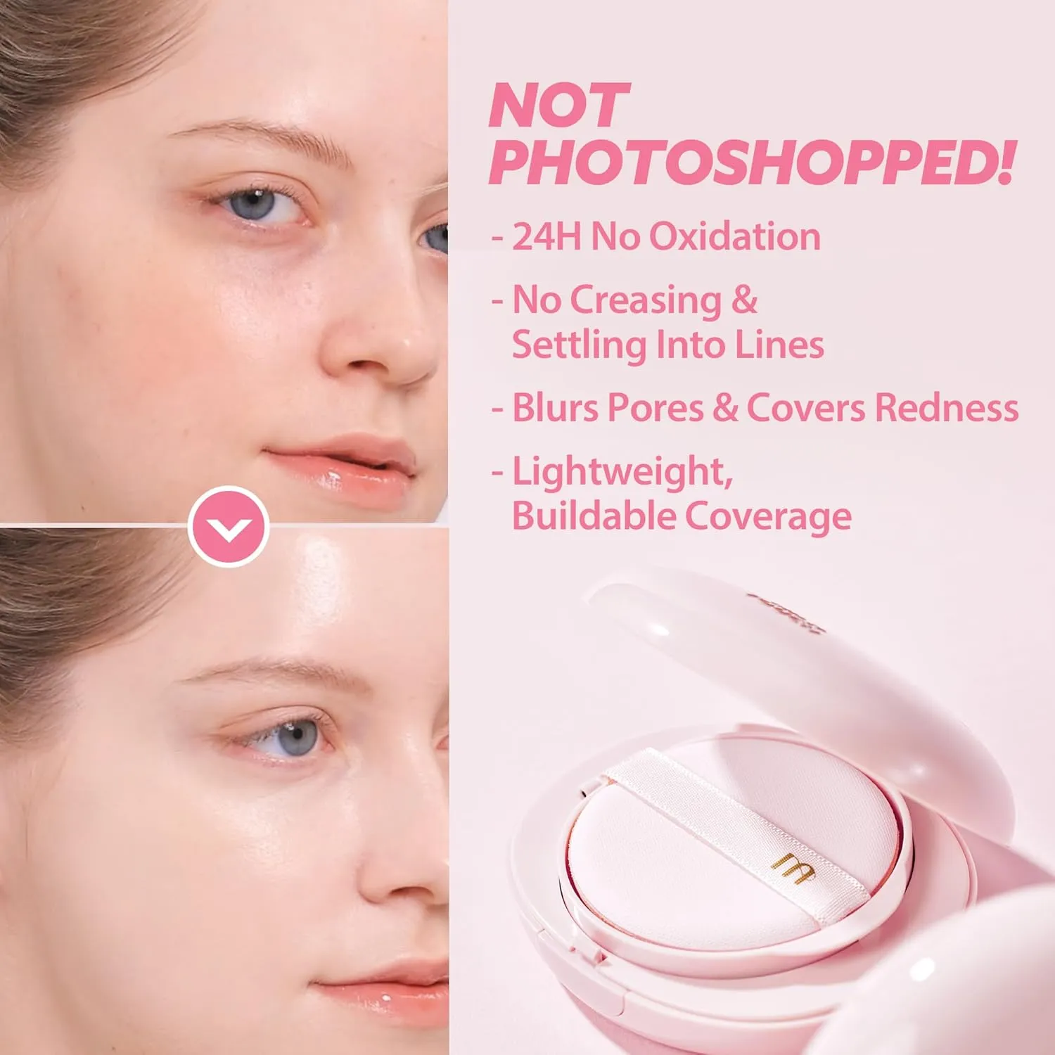 milktouch Cushion Foundation, 24H Flawless Skin, Radiant Shine, No Oxidation, Long-Lasting, Non-Creasing, 60% Hydrating Skincare Infused Korean Foundation, Valentines Gifts (27N Chai)