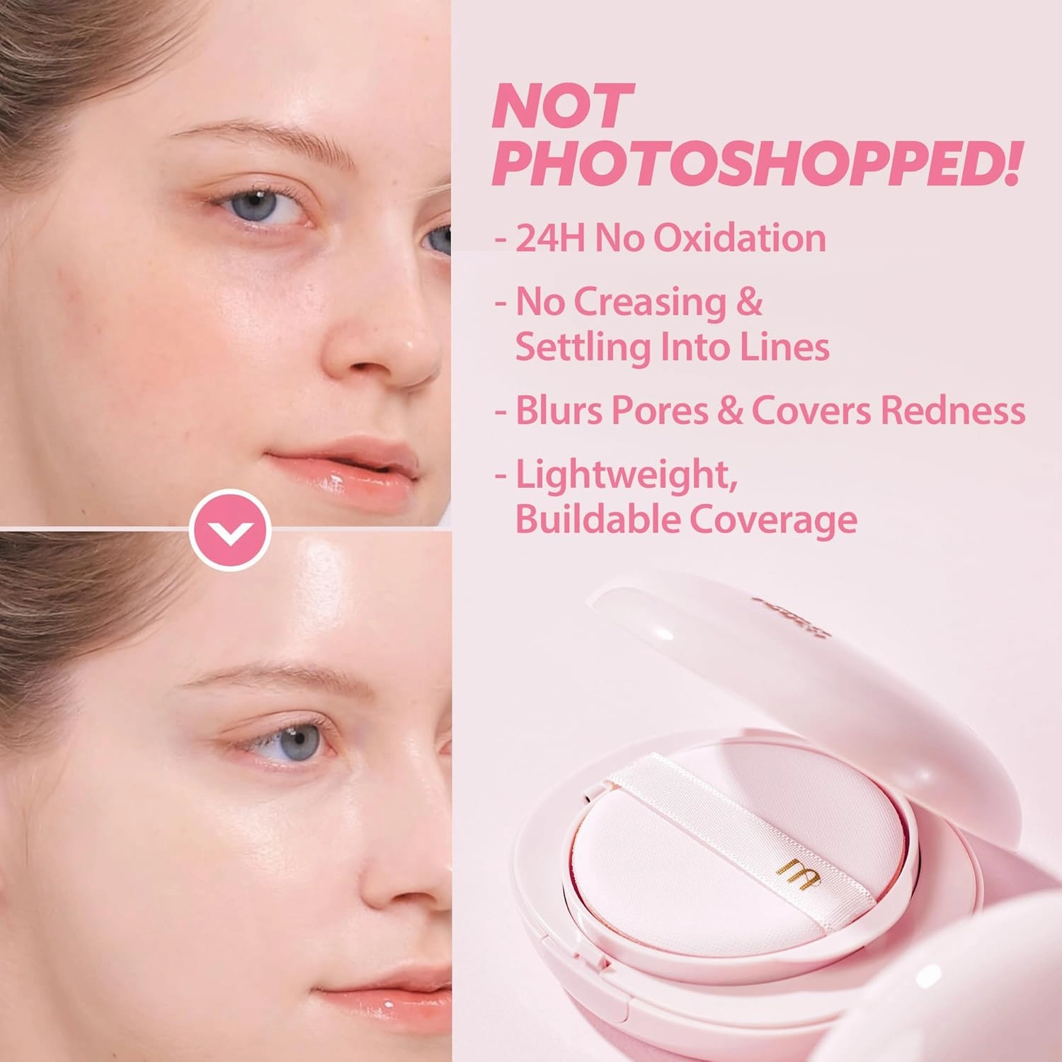 milktouch Cushion Foundation, 24H Flawless Skin, Radiant Shine, No Oxidation, Long-Lasting, Non-Creasing, 60% Hydrating Skincare Infused Korean Foundation, Valentines Gifts (23N Medium Beige)