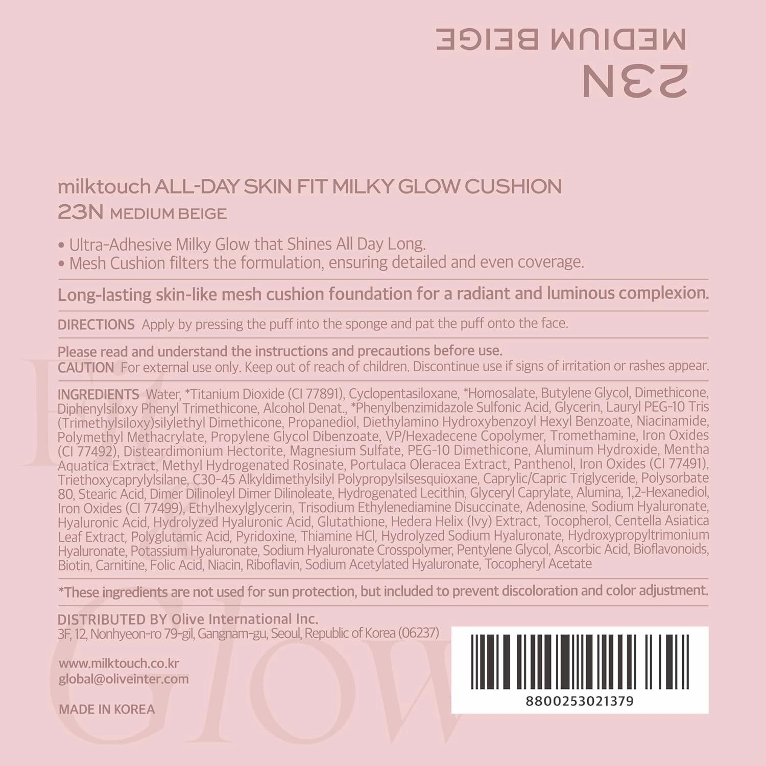 milktouch Cushion Foundation, 24H Flawless Skin, Radiant Shine, No Oxidation, Long-Lasting, Non-Creasing, 60% Hydrating Skincare Infused Korean Foundation, Valentines Gifts (23N Medium Beige)