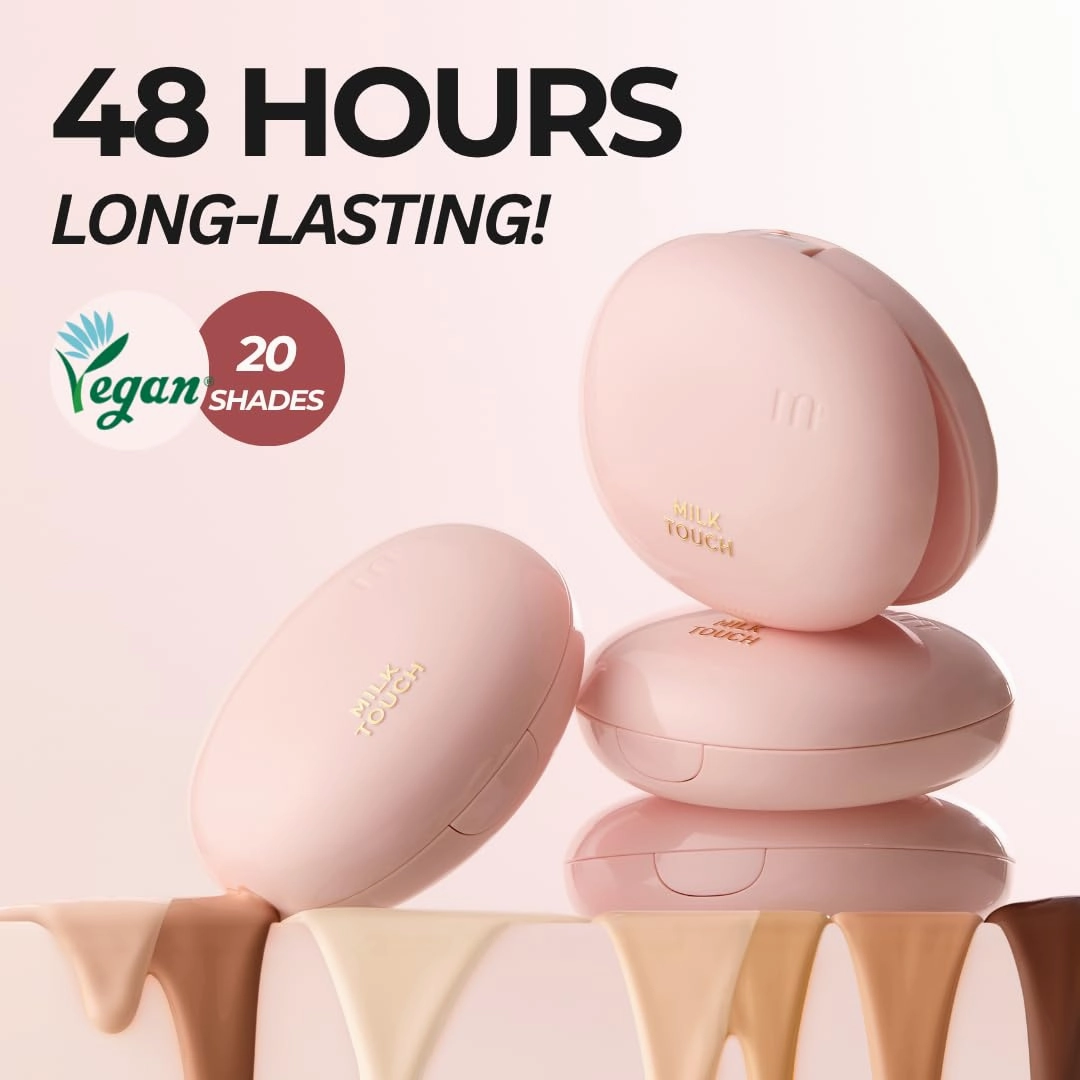 milktouch Cushion Foundation, 24H Flawless Skin, Radiant Shine, No Oxidation, Long-Lasting, Non-Creasing, 60% Hydrating Skincare Infused Korean Foundation, Valentines Gifts (24W Honey)
