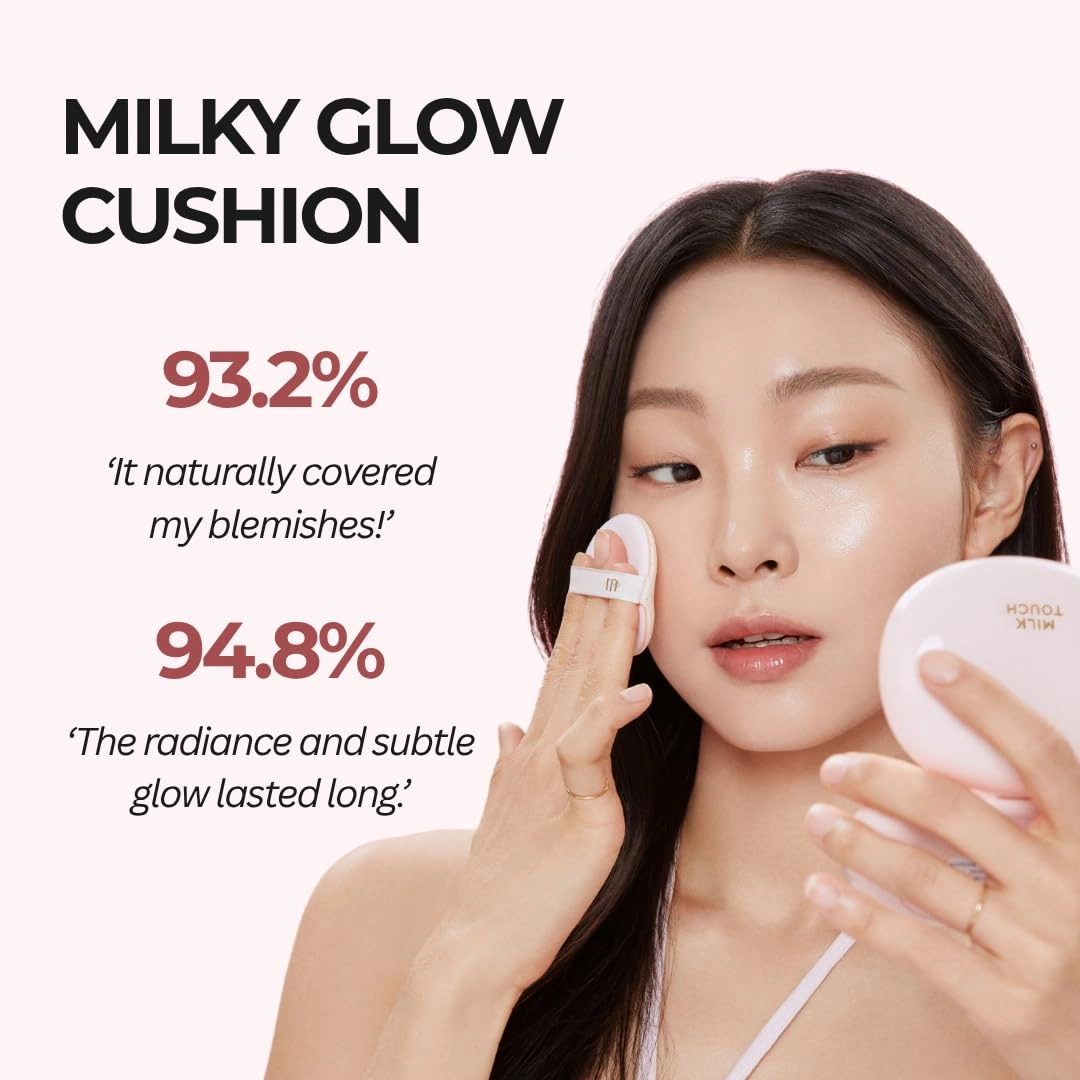 milktouch Cushion Foundation, 24H Flawless Skin, Radiant Shine, No Oxidation, Long-Lasting, Non-Creasing, 60% Hydrating Skincare Infused Korean Foundation, Valentines Gifts (24W Honey)