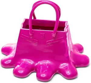 Mini Lux Vase Bag-Vibrant, Deep Magneta Pink Vase, Shaped Like A Handbag with A Melting Effect at Its Base.
