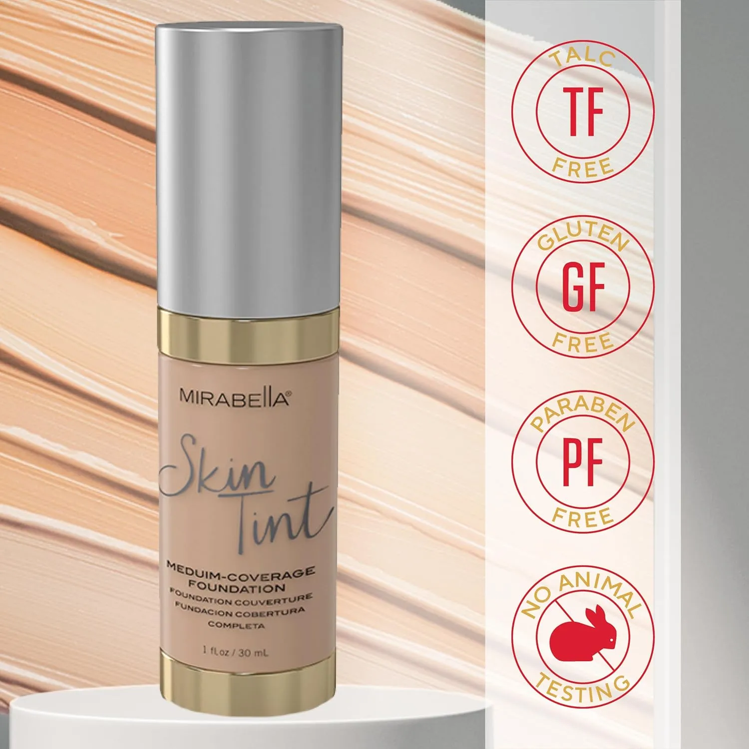 Mirabella Skin Tint Creme Liquid Foundation Makeup, Oil-Free Mineral Foundation for Medium Coverage - w/Hyaluronic Acid, Squalane, & Allantoin for All Skin Types - IIIN Neutral