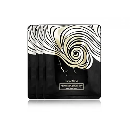 Mirenesse Thermal Wrap & Repair Hair Mask, Super Hydrating with Hair Growth Serum, Self Heating Foil Cap Deep Conditioner for Dry Damaged Colored Hair, Organic Coconut & Argan Oil 1.4oz (3 Pack)