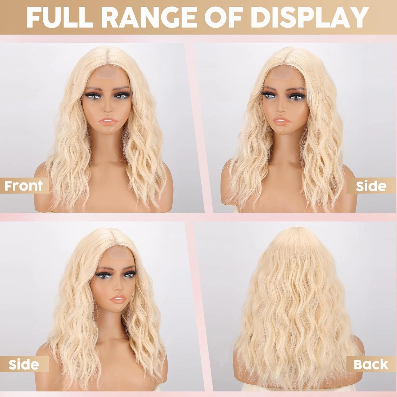 MISSQUEEN Blonde Short Wavy Wig for Women Medium Length Blond Wigs Synthetic Heat Resistant Natural Looking Curly Blonde Hair for Everyday Hairstyle Cosplay Party Halloween Use
