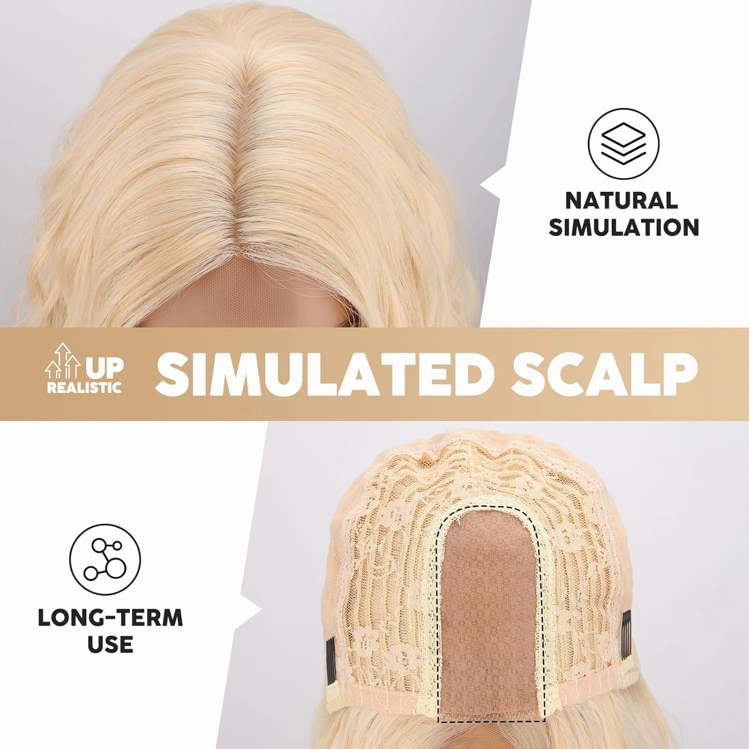 MISSQUEEN Blonde Short Wavy Wig for Women Medium Length Blond Wigs Synthetic Heat Resistant Natural Looking Curly Blonde Hair for Everyday Hairstyle Cosplay Party Halloween Use