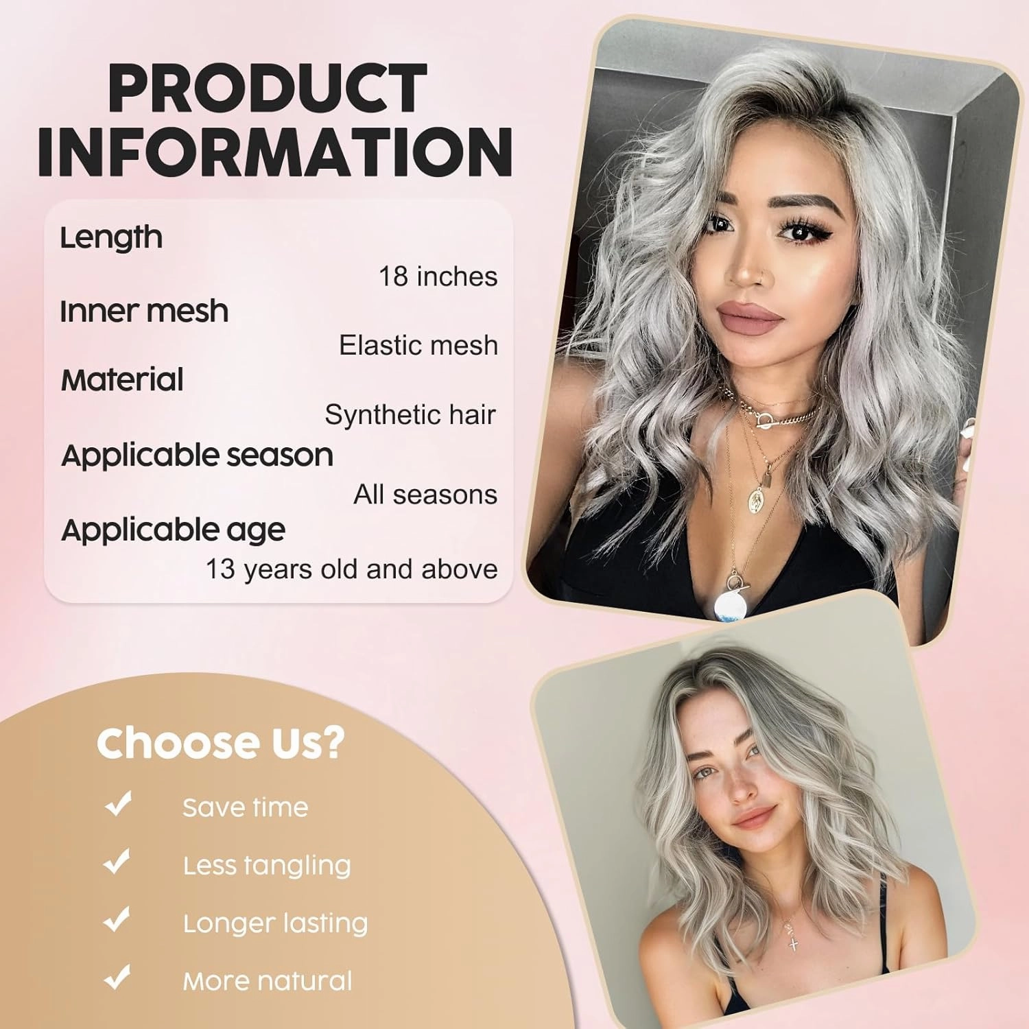 MISSQUEEN Ombre Grey Short Wavy Wig for Women Medium Length Curly Silver Synthetic Heat Resistant Natural Looking Wig for Everyday Hairstyle Cosplay Party Halloween Use,18inch