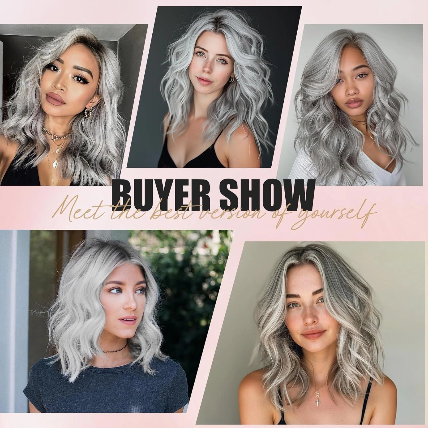 MISSQUEEN Ombre Grey Short Wavy Wig for Women Medium Length Curly Silver Synthetic Heat Resistant Natural Looking Wig for Everyday Hairstyle Cosplay Party Halloween Use,18inch