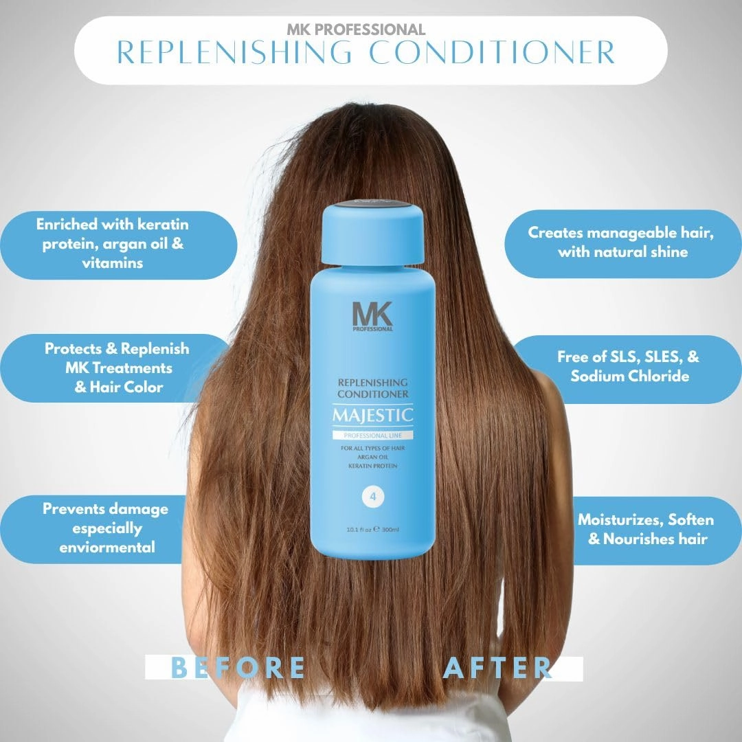 MK PROFESSIONAL Argan Oil Conditioner with Keratin, Sulphate Free Keratin Hair Treatment, Moroccan Oil Conditioner, Strengthens, Repair, Soft & Nourish Hair, Free from SLS & SLES - 10.1 Fl Oz / 300 ml