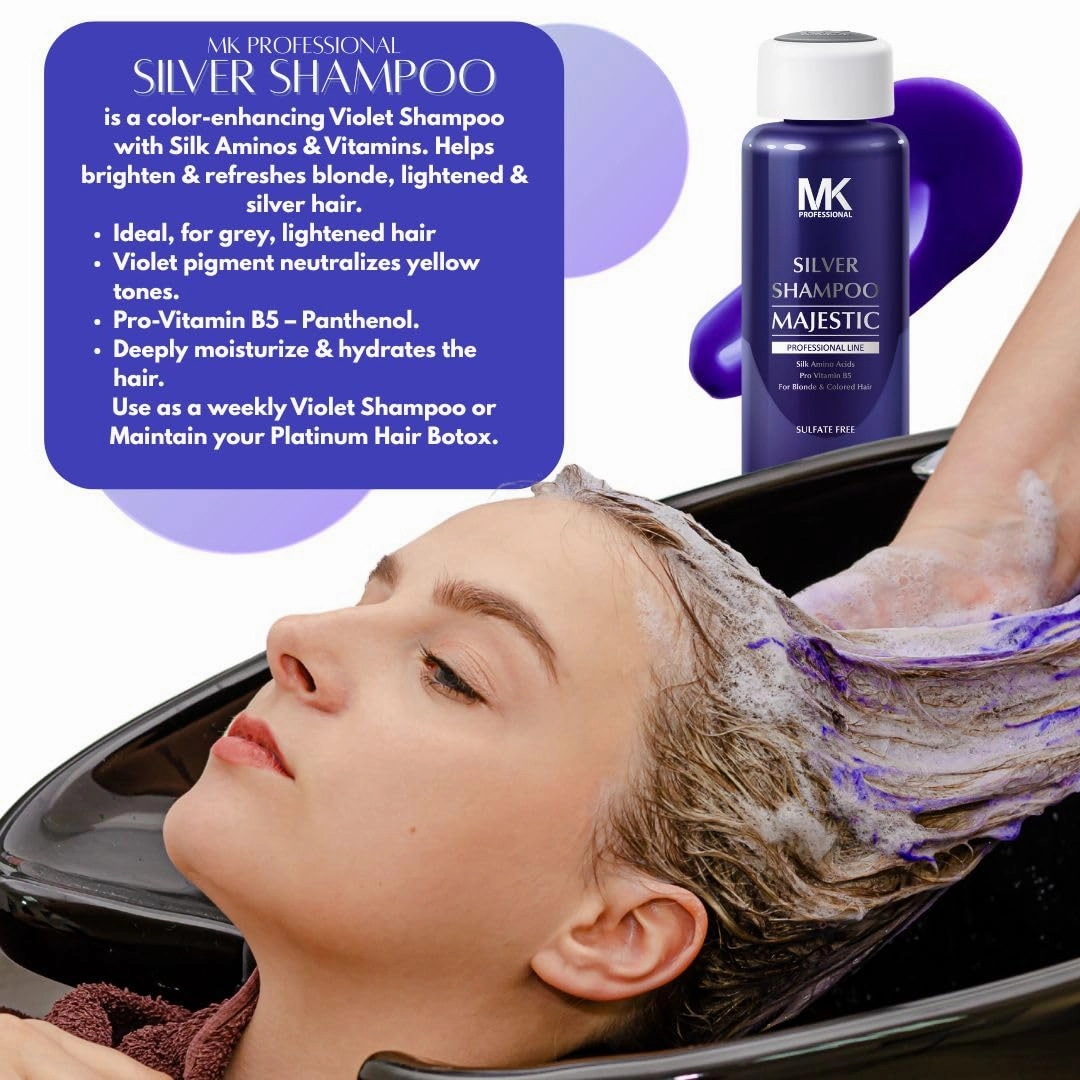 MK PROFESSIONAL Sultate Free Silver Shampoo, Infused with Pro Vitamin B5 for Coloured Hair, Repair, Strengthens, Nourishes All Hair Types, Adds Shine & Leaves Hair Feeling Soft - 10.1 Fl Oz (300ml)
