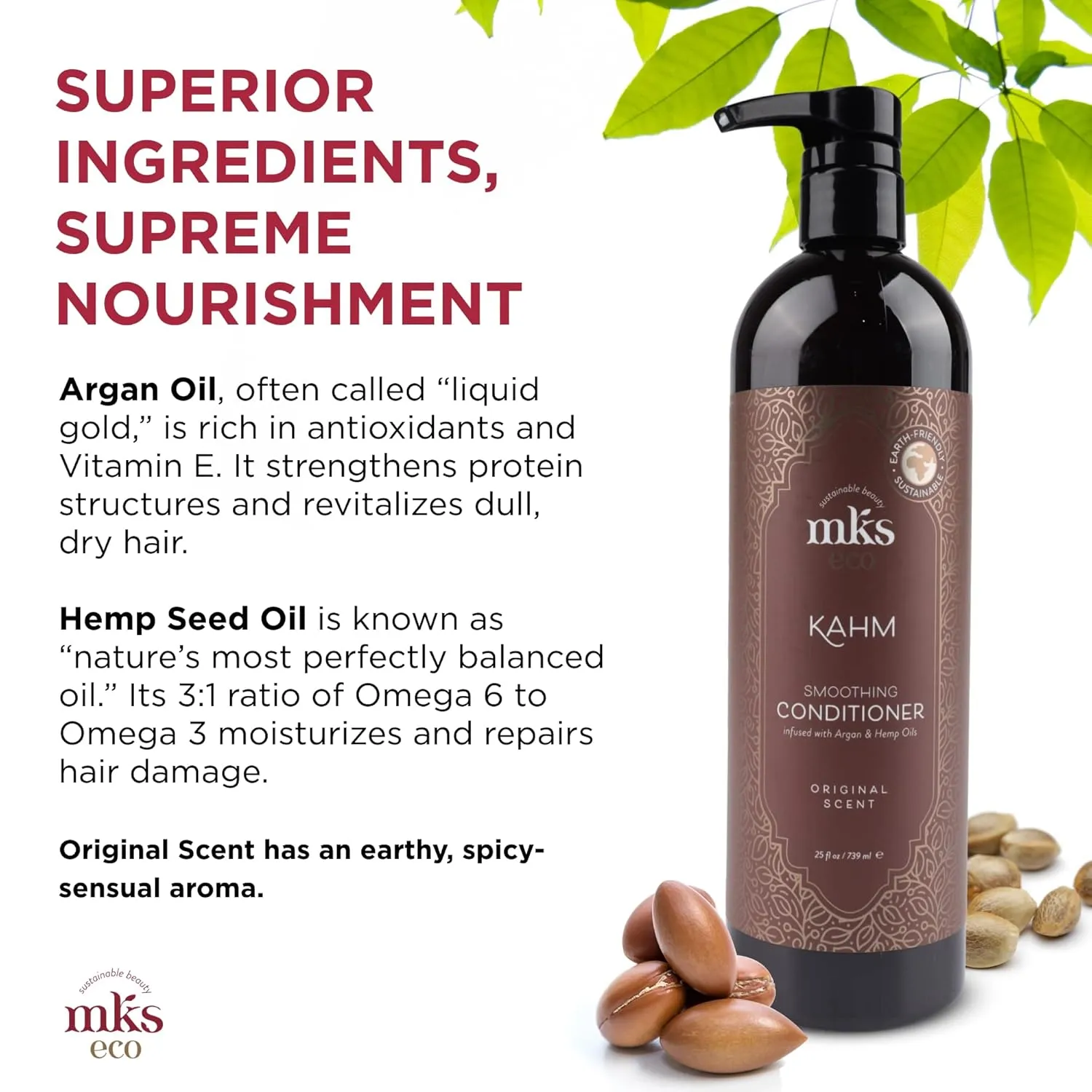 MKS eco Kahm Smoothing Conditioner, Original Scent - Detangle, Moisturize & Repair Hair - With Moroccan Argan Oil, Hemp Seed Oil & Vegetable Keratin Protein - Vegan, Cruelty Free