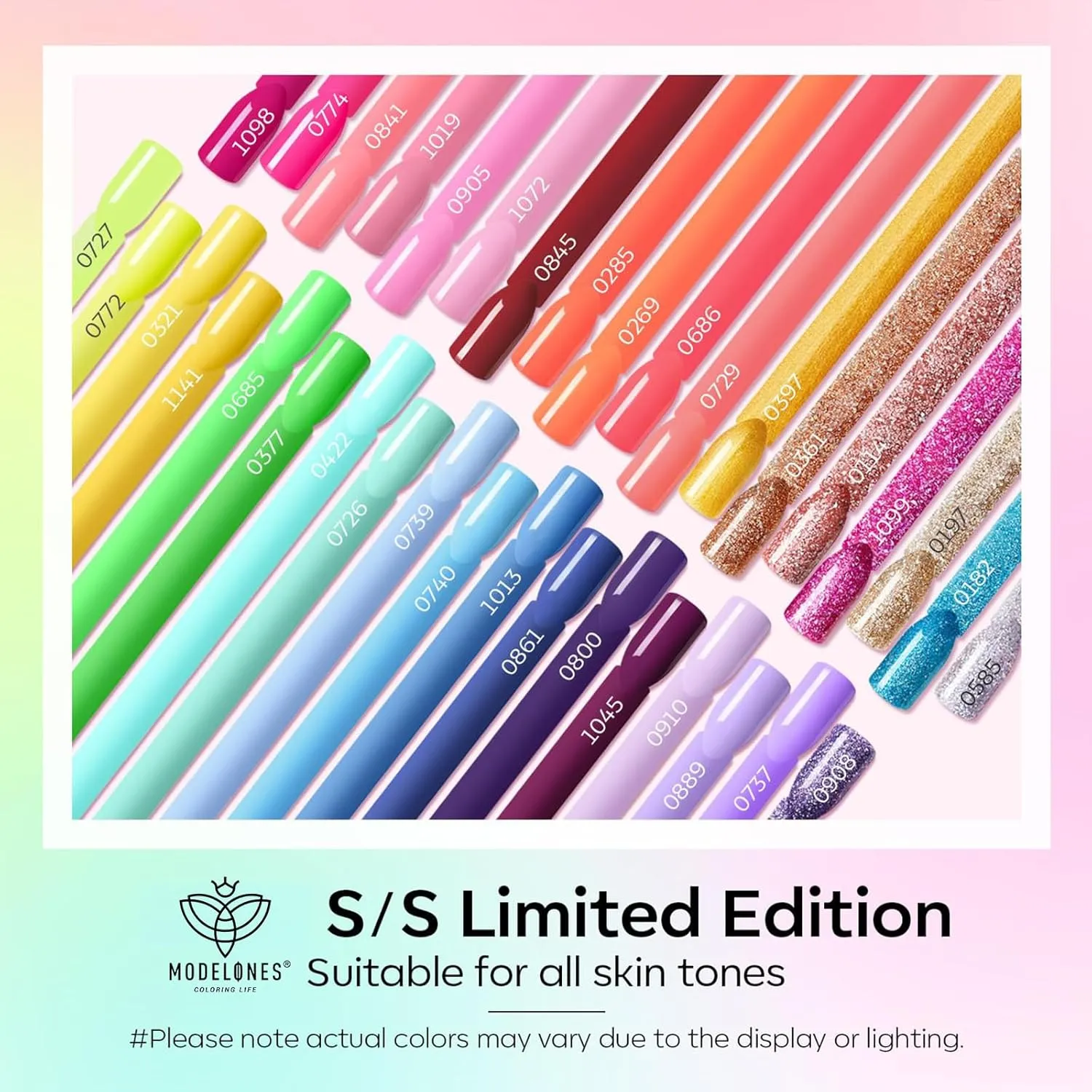 Modelones 40 Pcs Gel Nail Polish Set, 36 Colors Summer Rainbow Neon Gel Polish Bright Hot Pink Green Yellow Purple Blue Glitter Nail Gel Polish with Soak Off Base Coat& Matte Glitter Glossy Top Coat