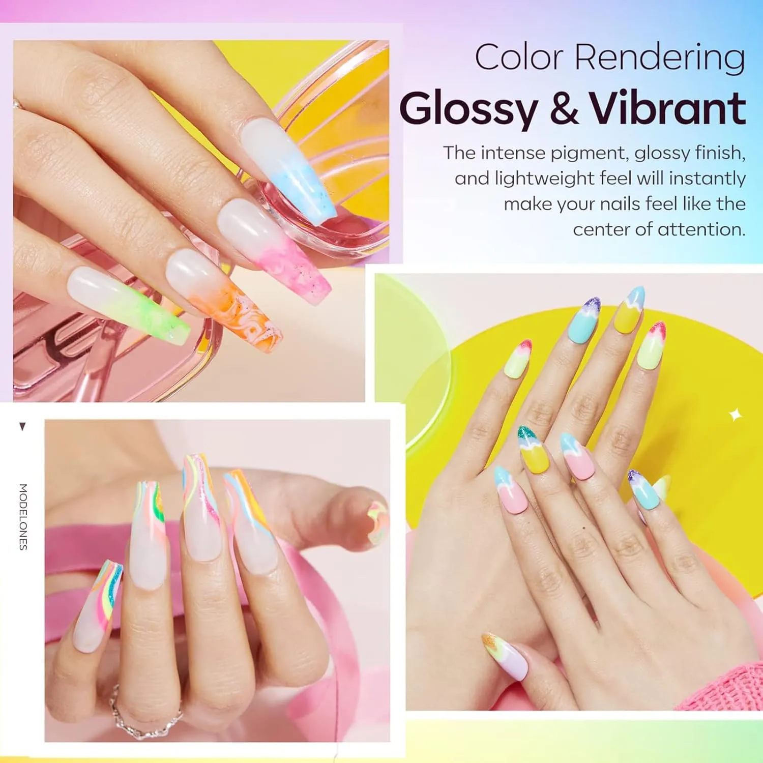 Modelones 40 Pcs Gel Nail Polish Set, 36 Colors Summer Rainbow Neon Gel Polish Bright Hot Pink Green Yellow Purple Blue Glitter Nail Gel Polish with Soak Off Base Coat& Matte Glitter Glossy Top Coat