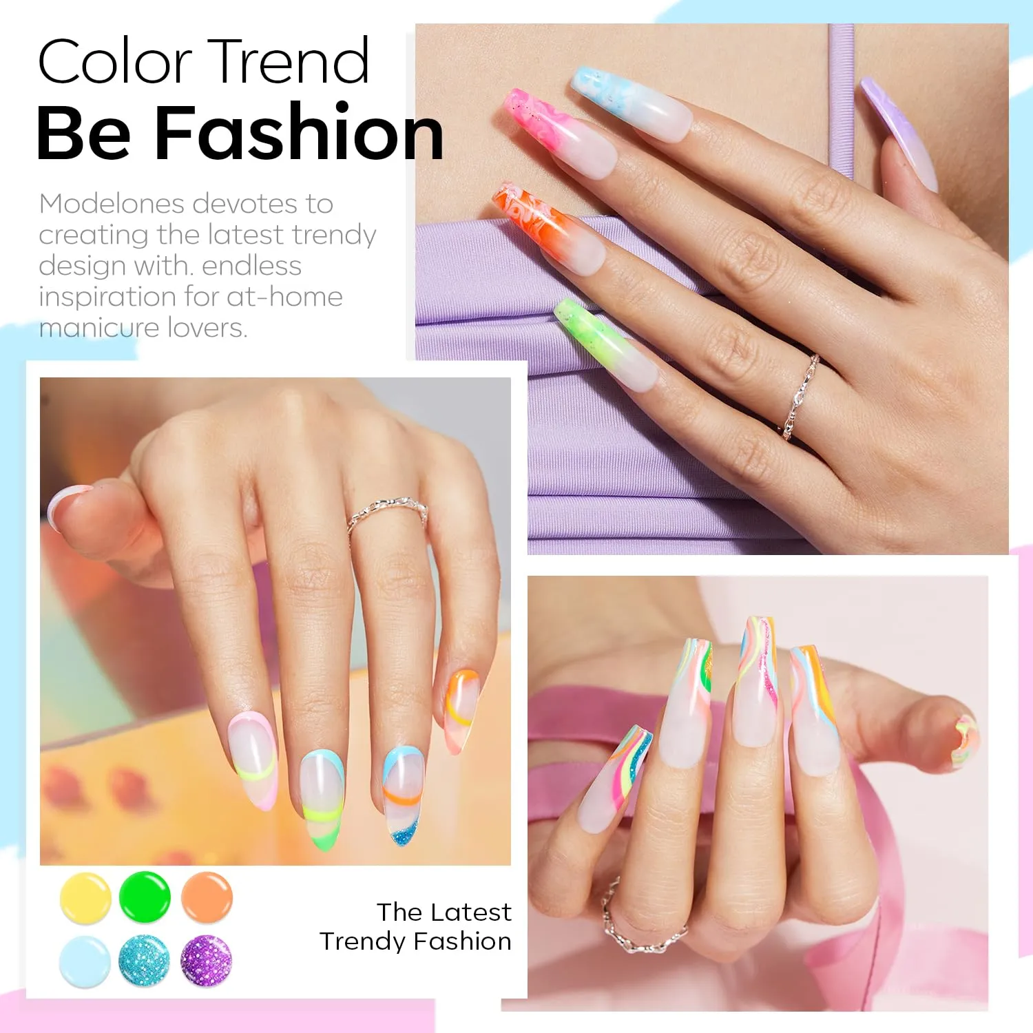 Modelones 40 Pcs Gel Nail Polish Set, 36 Colors Summer Rainbow Neon Gel Polish Bright Hot Pink Green Yellow Purple Blue Glitter Nail Gel Polish with Soak Off Base Coat& Matte Glitter Glossy Top Coat