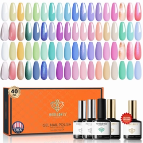 Modelones 40 Pcs Gel Nail Polish Kit, 36 Colors Dreamy Macaroon Pastel Gel Polish Colors Set Soak Off LED Soft Summer Bright Purple Pink Blue Yellow Green with Base Coat& Matte Glitter Glossy Top Coat