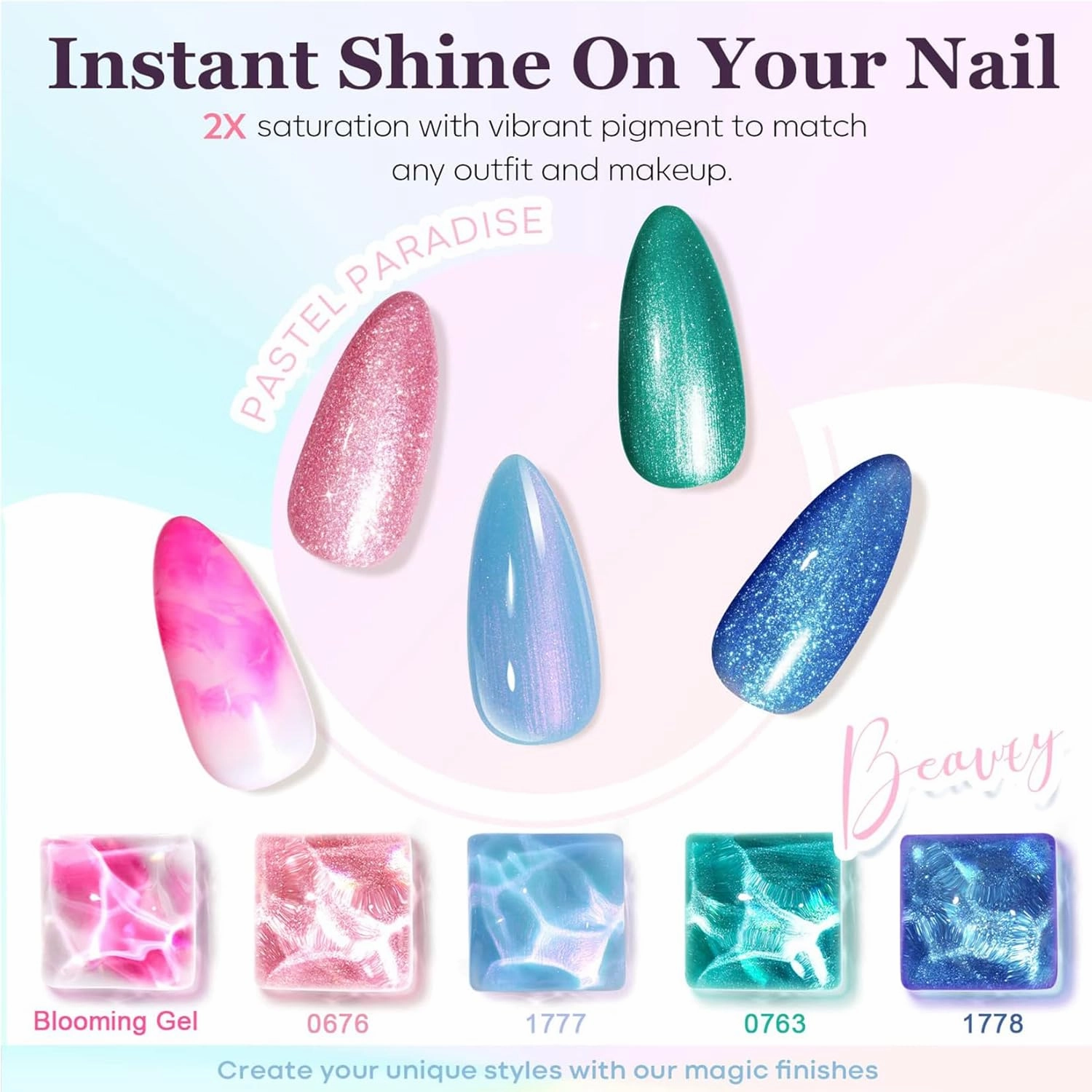 Modelones 40 Pcs Gel Nail Polish Kit, 36 Colors Dreamy Macaroon Pastel Gel Polish Colors Set Soak Off LED Soft Summer Bright Purple Pink Blue Yellow Green with Base Coat& Matte Glitter Glossy Top Coat