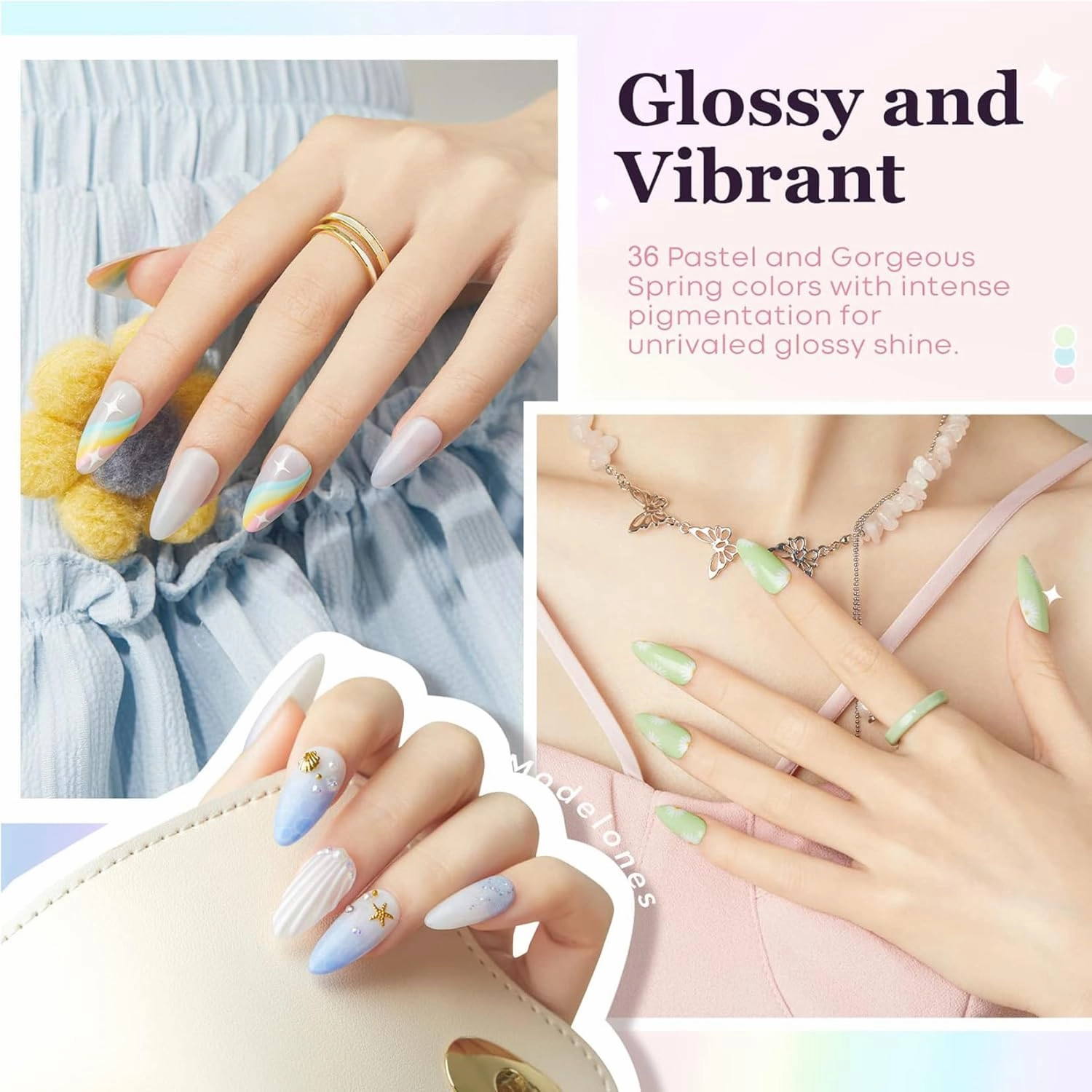 Modelones 40 Pcs Gel Nail Polish Kit, 36 Colors Dreamy Macaroon Pastel Gel Polish Colors Set Soak Off LED Soft Summer Bright Purple Pink Blue Yellow Green with Base Coat& Matte Glitter Glossy Top Coat