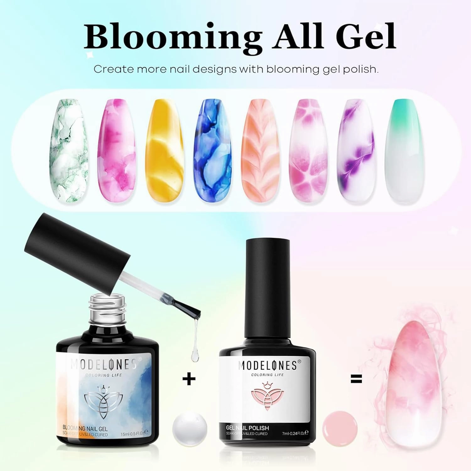 Modelones 40 Pcs Gel Nail Polish Kit, 36 Colors Dreamy Macaroon Pastel Gel Polish Colors Set Soak Off LED Soft Summer Bright Purple Pink Blue Yellow Green with Base Coat& Matte Glitter Glossy Top Coat