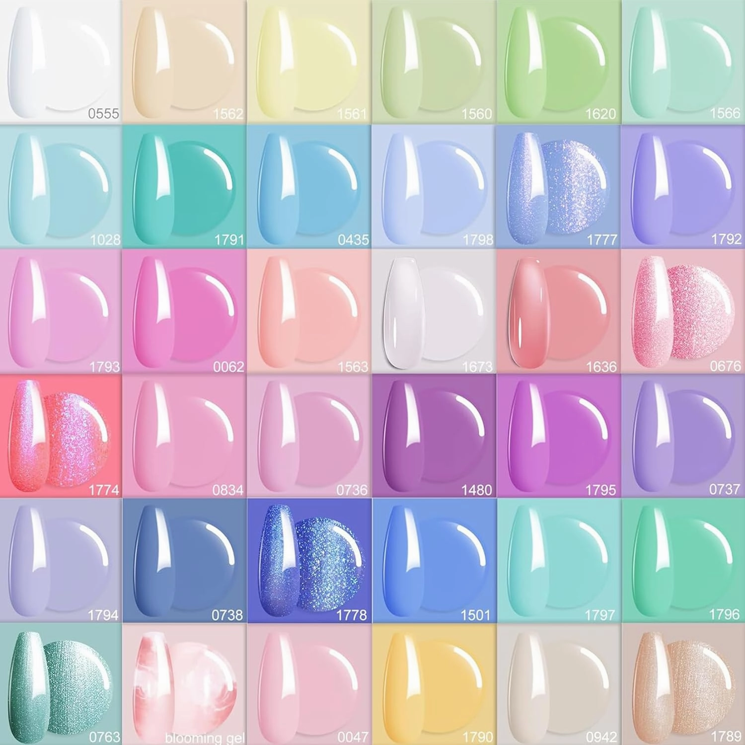 Modelones 40 Pcs Gel Nail Polish Kit, 36 Colors Dreamy Macaroon Pastel Gel Polish Colors Set Soak Off LED Soft Summer Bright Purple Pink Blue Yellow Green with Base Coat& Matte Glitter Glossy Top Coat