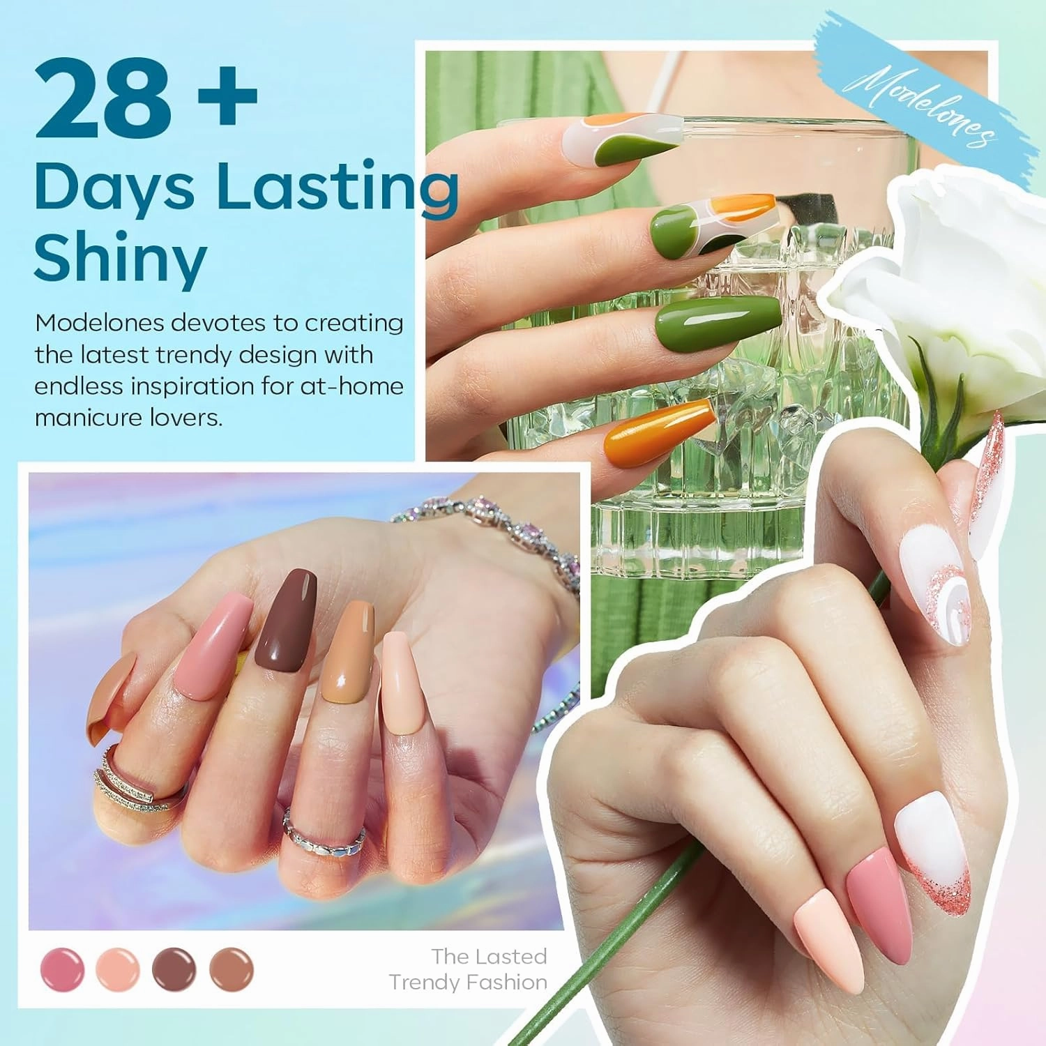 modelones 40 Pcs Gel Nail Polish Set, 36 Colors Nude Pink White Gel Polish Dark Red Blue Brown Glitter Nail Polish with Base & Matte/Glossy/Glitter Top Coat Soak Off Nail Art Kit