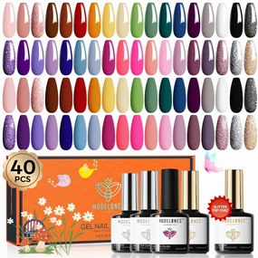 modelones 40 PCS Gel Nail Polish Set, 36 Colors Summer White Yellow Green Hot Pink Gel Polish Kit Nude Brown Black Red Glitter Nail Polish W Base& Matte& Glitter& Glossy Top Coat LED Soapnails Gift