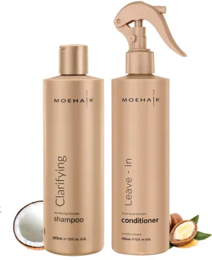 MOEHAIR Combo (Clarifying Shampoo -12 Fl. Oz & Leave-In Conditioner - 12 Fl. Oz), Scalp Detoxifying Shampoo | Eliminates Dirt & Product Build-up | Hydrates & Moisturizes | Paraben & Sulfate Free