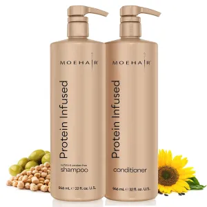 MOEHAIR Protein Infused Shampoo and Conditioner Set for Dry & Damaged Hair | Strengthens Hair Fiber | Sulfate & Paraben Free | Adds Shine, Softens & Hydrates Hair (32 Fl Oz)