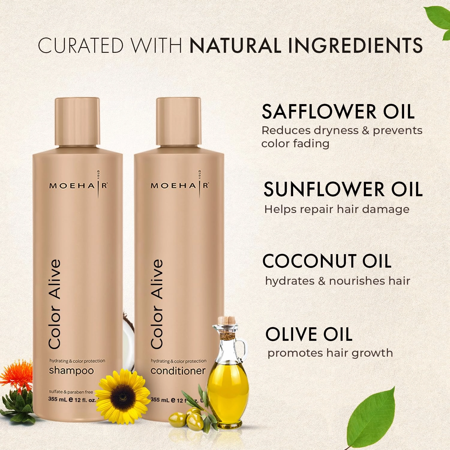 MOEHAIR Color Alive Shampoo and Conditioner Set – 12 Fl. Oz | Boost Vibrancy, Shine & Texture | Fade-Proof Hair Color | Salon-Grade Color Protecting Shampoo and Conditioner | Sulfate and Paraben-Free