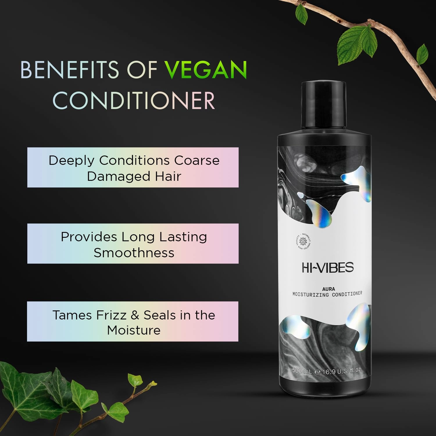 MOEHAIR Hi-Vibes Vegan Sacred Moisturizing Conditioner, Infused with Argan Oil & Green Tea, Nourishes Hair | Repairs Damage | Softens Hair | Paraben & Sulfate Free Vegan Hair Conditioner (16.9 Fl. Oz)