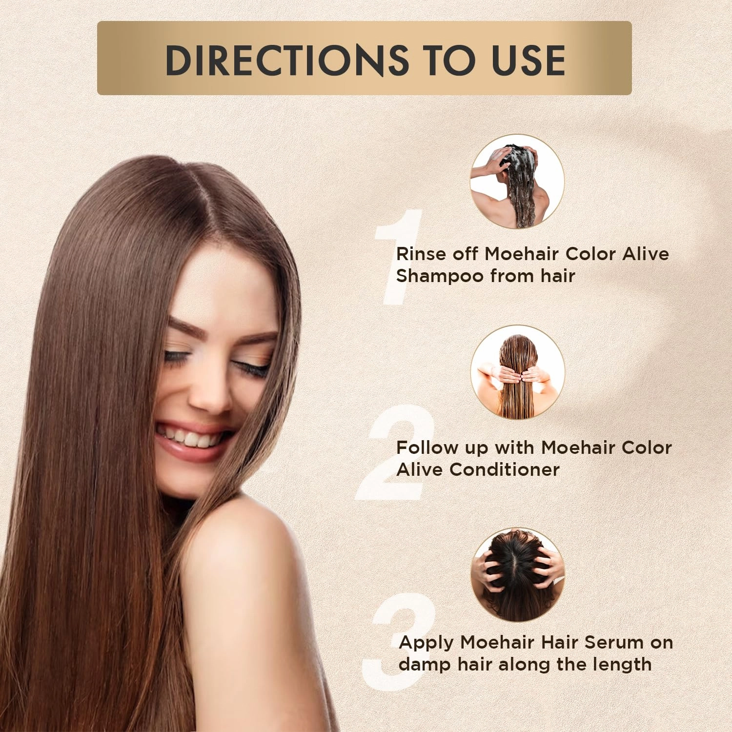 MOEHAIR Trio Kit (Color Alive Shampoo and Conditioner Set - 12 Fl. Oz and Hair Serum - 3.38 Fl. Oz), Combats Frizz | Adds shine I Paraben & Sulfate Free