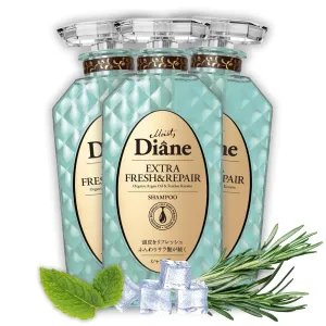 Moist Diane Anti Danduff Shampoo for Oily Hair Women & Men, Organic Keratin Shampoo with Tea Tree, Mint, Rosemary & Argan Oil; Silicone & Paraben Free from Japan; EXTRA FRESH & HYDRATE 15.2 Fl Oz 3EA