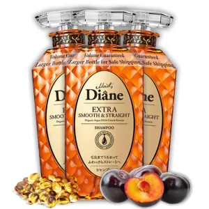 Moist Diane Natural Shampoo for Frizzy & Dry Hair Women & Men, Sulfate Free Shampoo by Argan Oil, Keratin & Quinoa Extract from Japan, Silicone & Paraben Free, EXTRA SMOOTH & STRAIGHT, 15.2 Fl Oz, 3EA