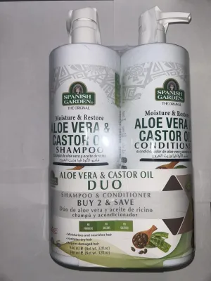 Moisture & Restore Aloe Vera and Castor Oil Shampoo & Conditioner Set – Hydrating Hair Care Duo (32 fl oz Each)