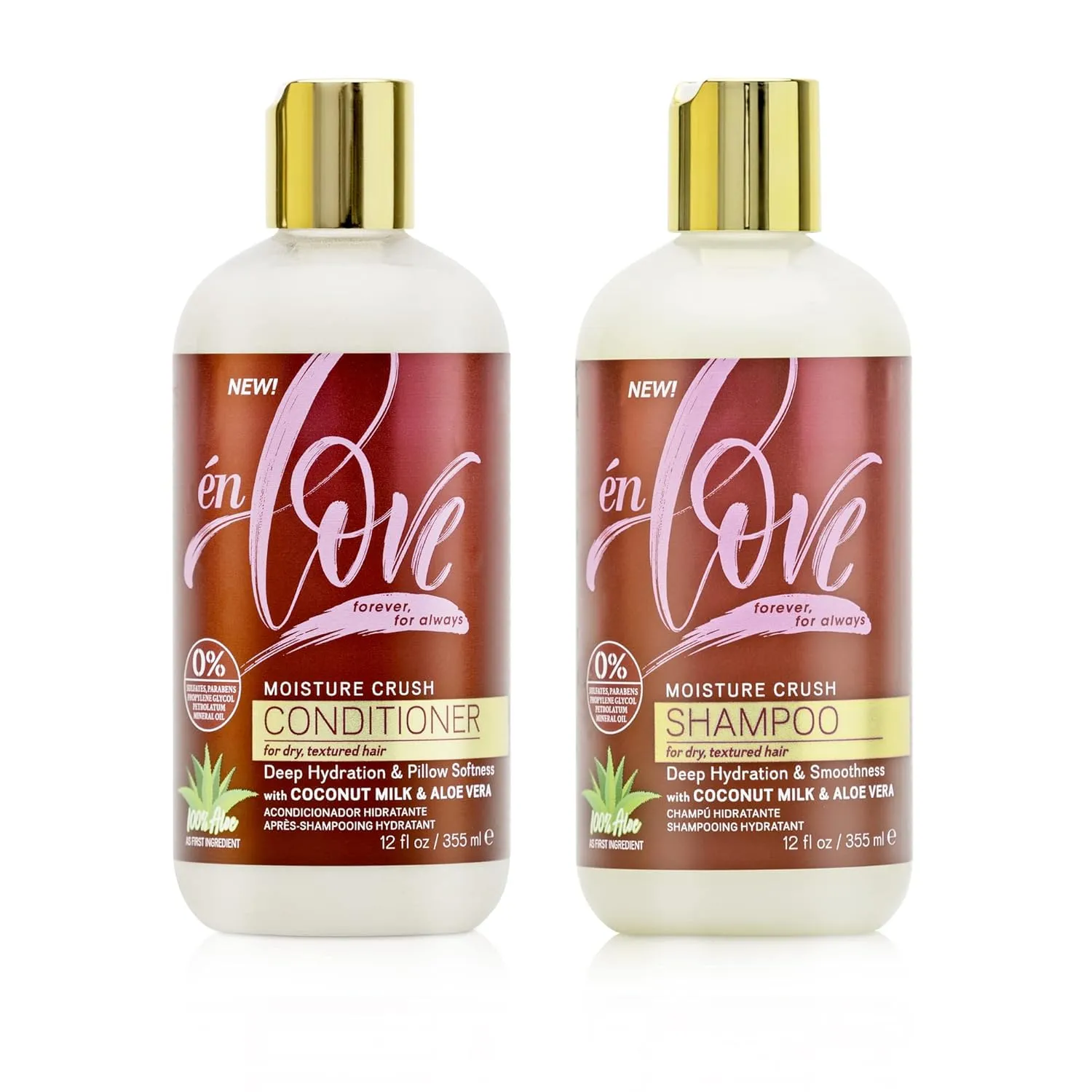 Moisture Crush Shampoo & Conditioner with Coconut Milk & Aloe Vera for Deep Hydration, Smoothness, & Shine - Paraben, Mineral Oil, Petrolatum, Sulfates-Free 12 fl oz