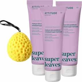 Moisture Rich Hair Conditioner, Bundled with Bath Sponge - Nourishing Quinoa & Jojoba Conditioner for Dry Damaged Hair, Plant-Based, Cruelty-Free, Detangling (Pack of 3)
