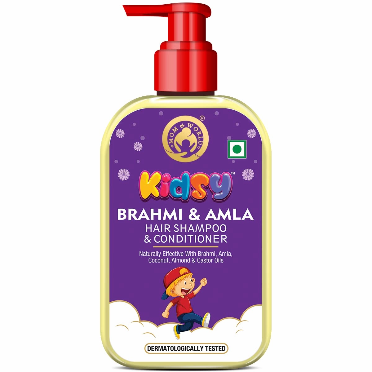 Mom & World Kidsy Brahmi & Amla Hair Shampoo & Conditioner for Kids With Brahmi, Amla, Coconut, Almond & Castor Oils, Dermatologically Tested, No Sulphate, 240ml