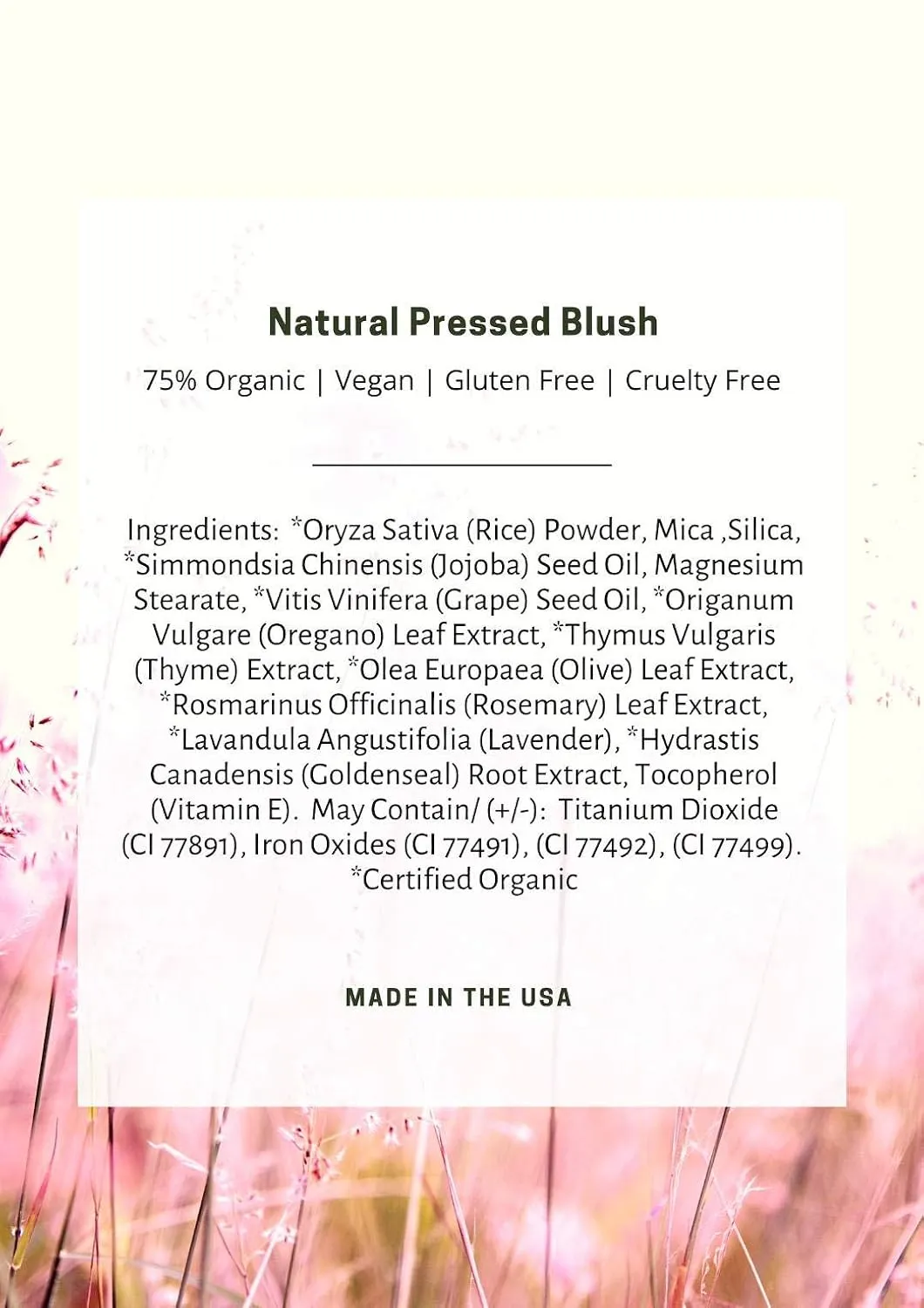 Mom's Secret 100% Natural Blush, Organic, Vegan, Gluten Free, Natural Pressed Blush, Cruelty Free, Made in the USA, 0.18 oz (Petal)