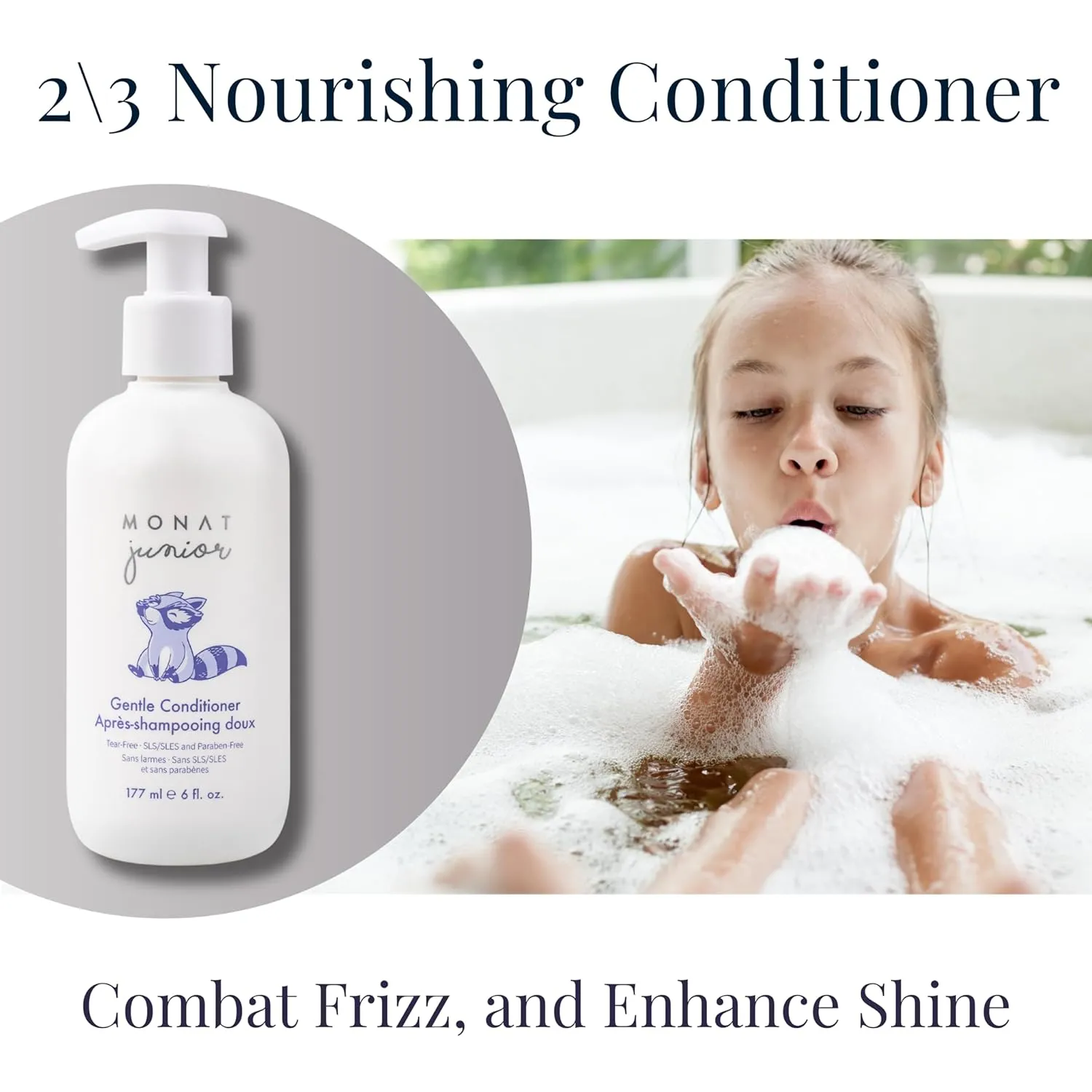 MONAT Junior Gentle 3-in-1 Hair Care System - Shampoo, Conditioner, Detangler for Children (8 fl. oz./6 fl. oz.)