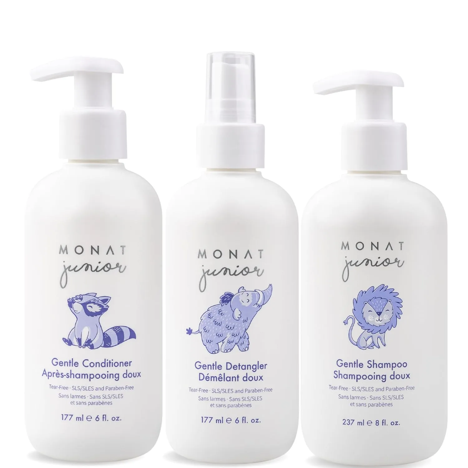 MONAT Junior Gentle 3-in-1 Hair Care System - Shampoo, Conditioner, Detangler for Children (8 fl. oz./6 fl. oz.)
